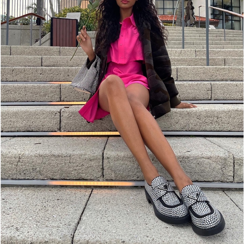 Authentic Satin rhinestone Prada loafers. New with box and auth card.